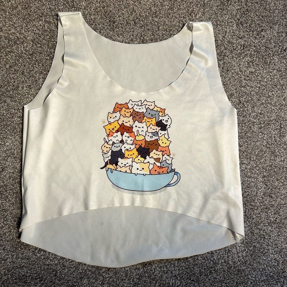 Super cute Cats in a Tea Cup crop top